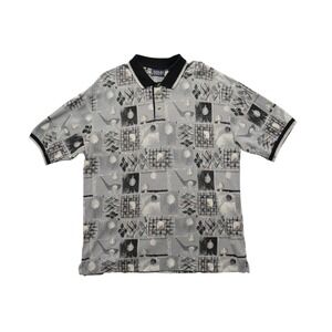 Trader Bay Golf Polo Mens XL Gray 90s Vintage Abstract Print Shirt